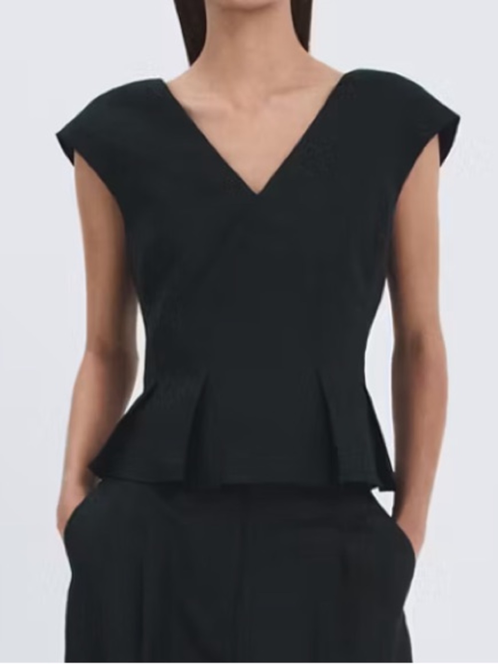 Mango Sleeveless V-Neck Peplum Top - Black COTTON LINEN PEPLUM TOP 6346